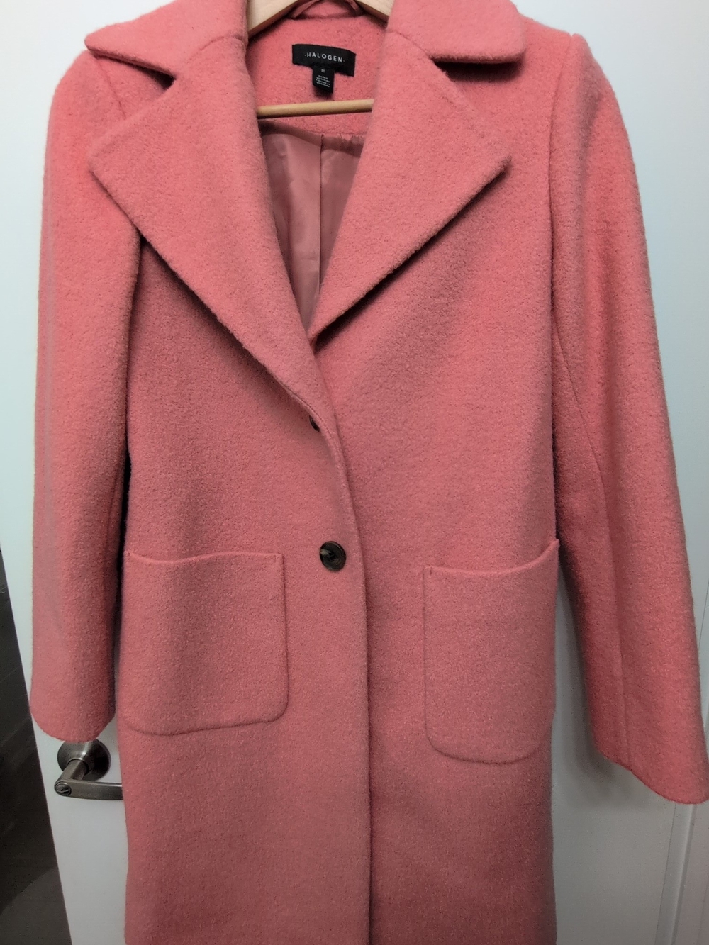 Halogen Dusty Pink Wool-Blend Single-Button Trench Coat